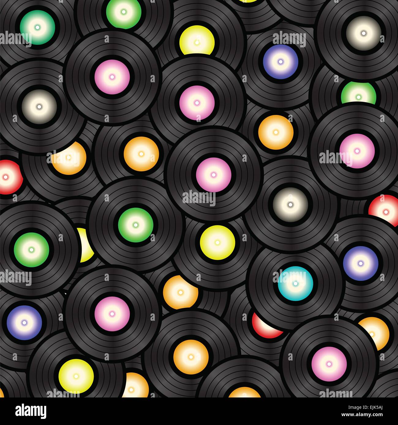 colorful illustration with black vinyl record background Stock Photo