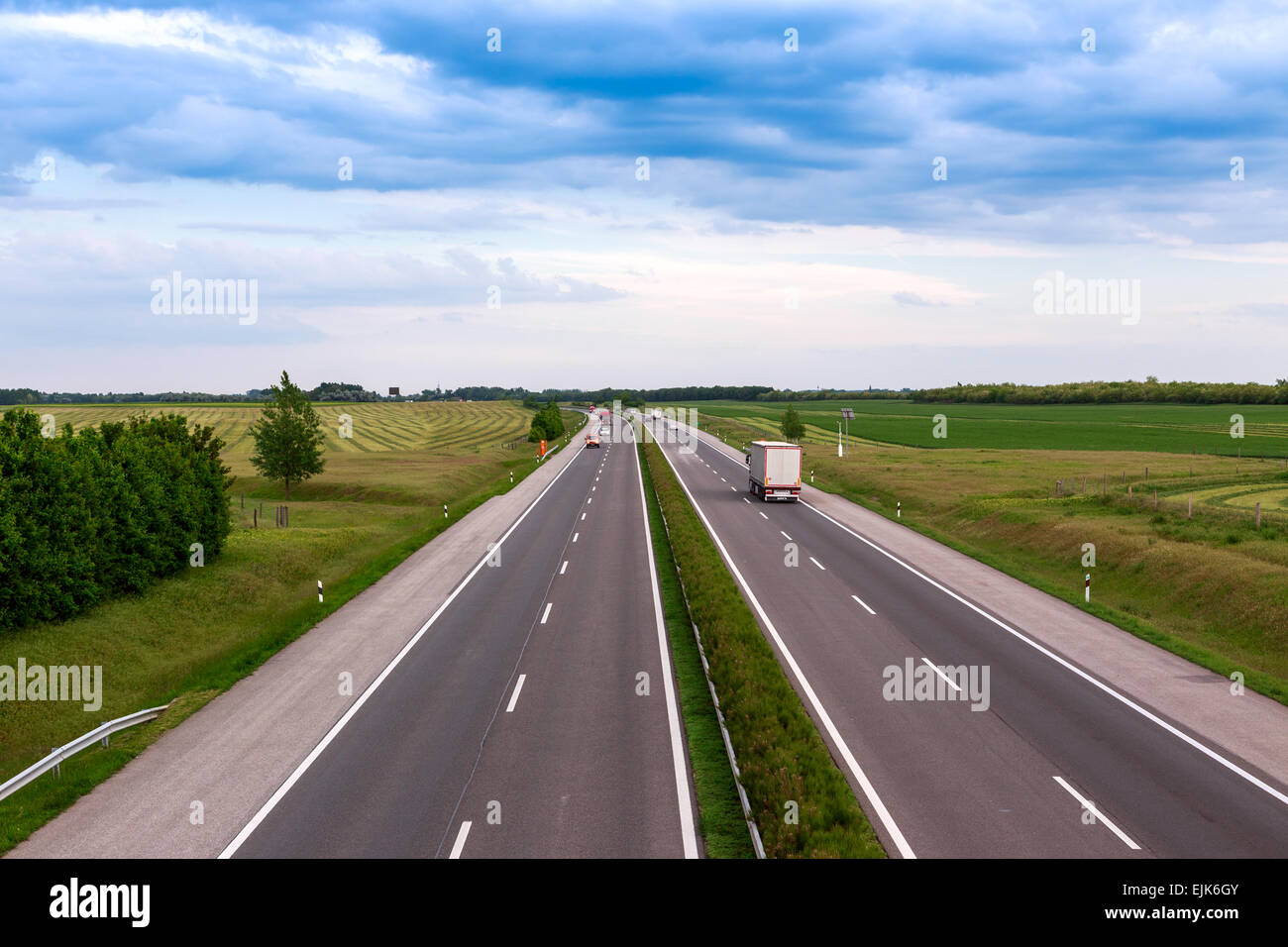 Open highway at sunset, near Budapest in Hungary Stock Photo