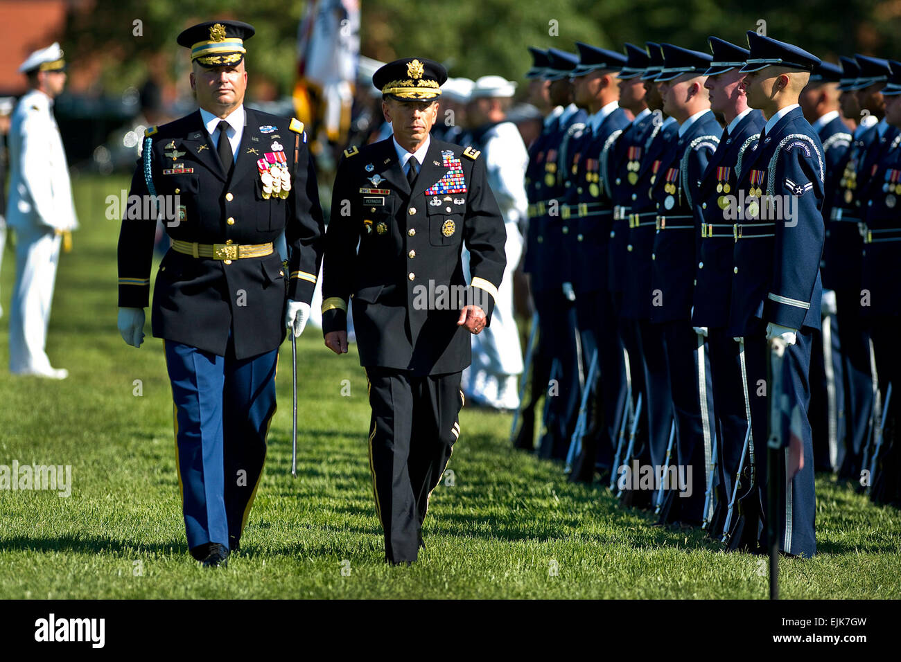 U.S. Army General David H. Petraeus reviews troops at his retirement