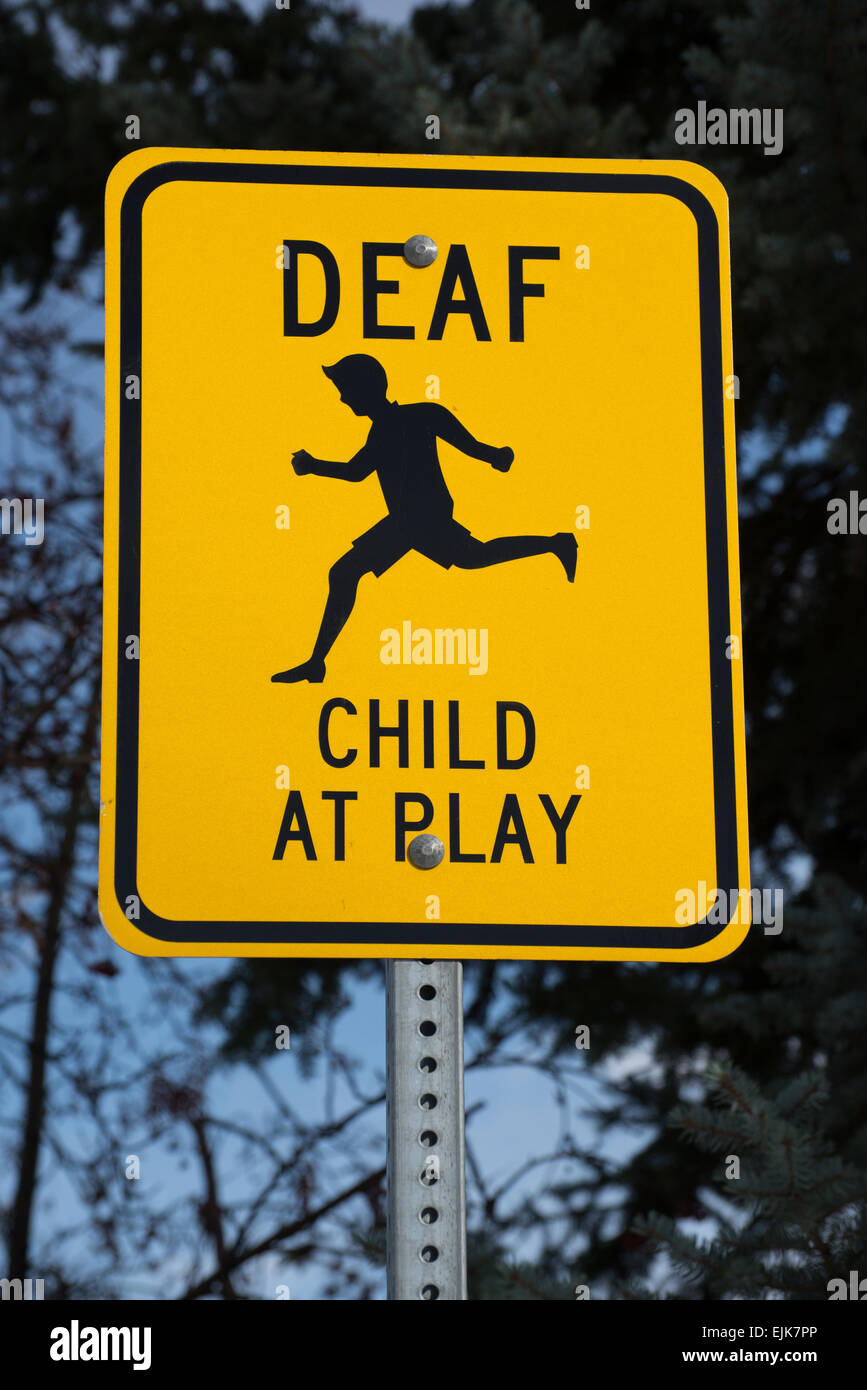 Deaf Child at Play Sign in Suburban Neighborhood Stock Photo - Alamy