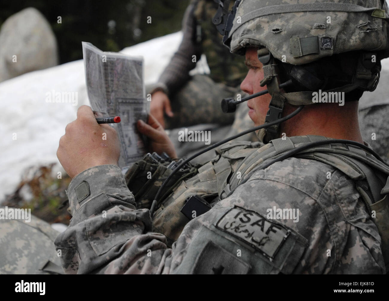 Pfc. Matthew Boyd, a native from Erie, Pa., checks the distance to the