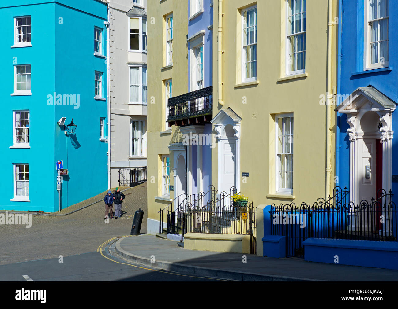 Street of colourful houses in Tenby, Pembrokeshire, Wales UK Stock