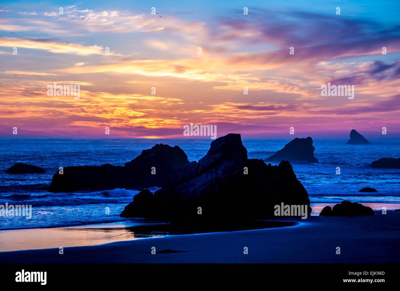 Harris Beach At Sunset - Oregon Stock Photo