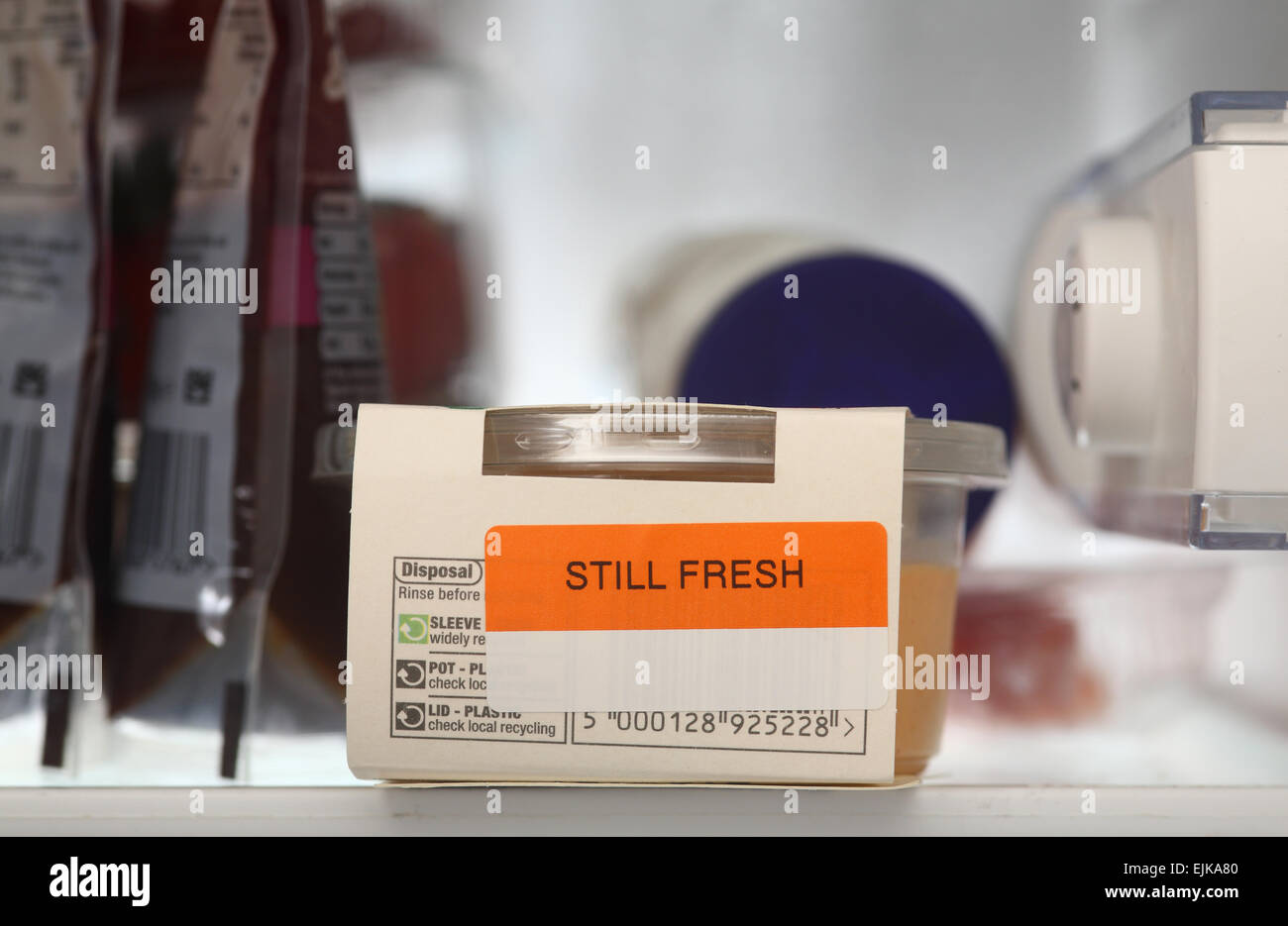 still fresh sign on food in fridge Stock Photo