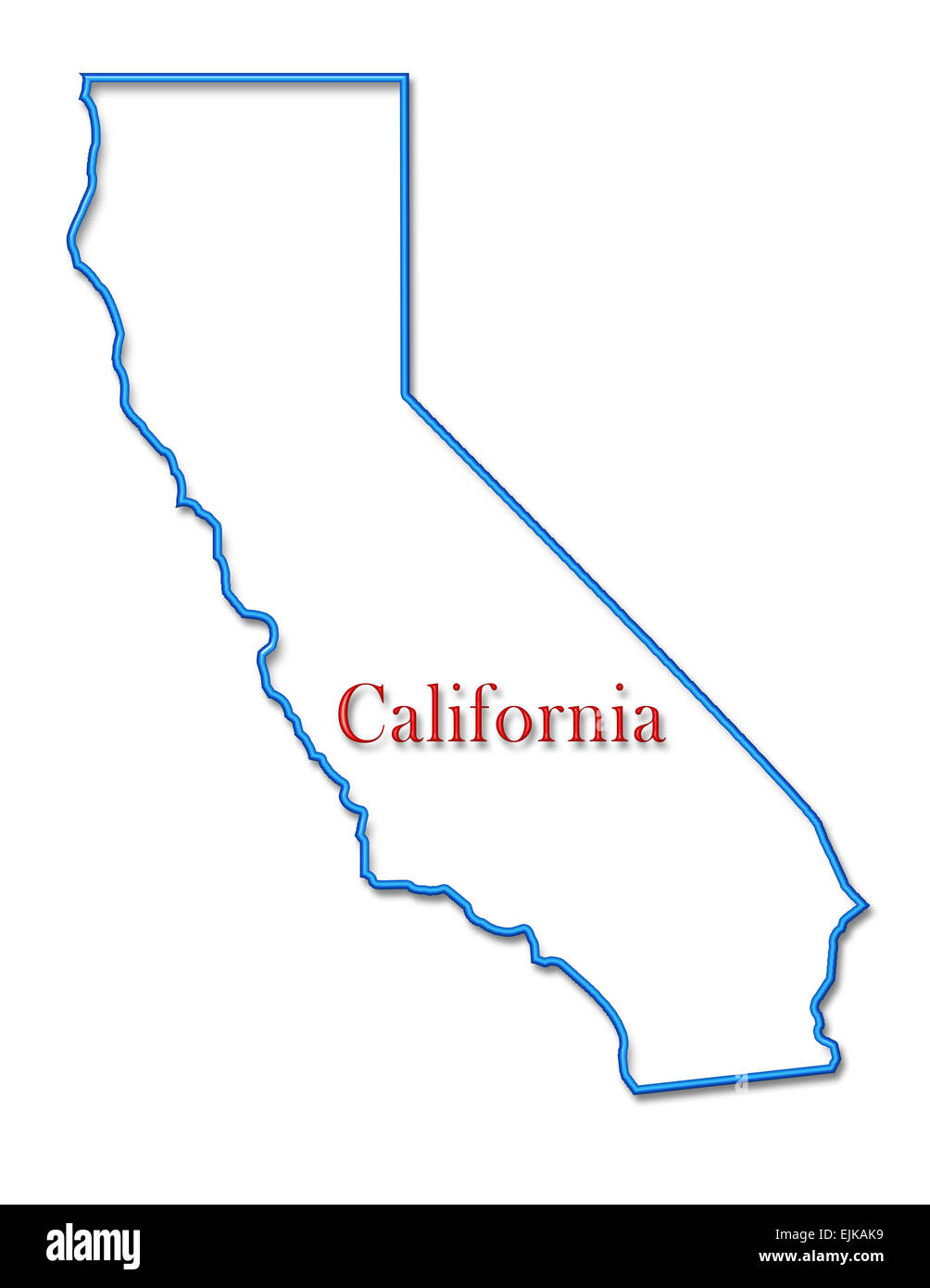 California Map with Neon Blue Outline and Red Lettering Stock Photo