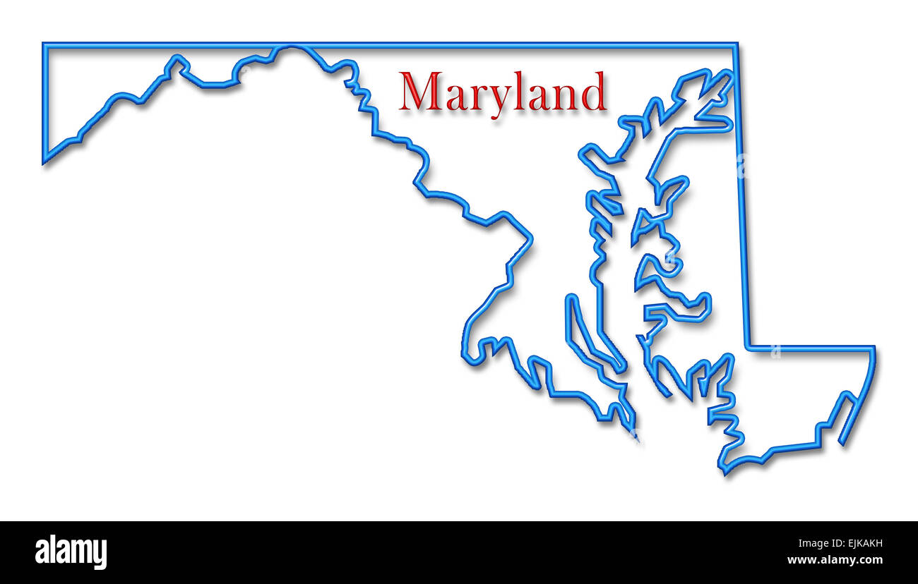 Maryland Map with Neon Blue Outline and Red Lettering Stock Photo Alamy