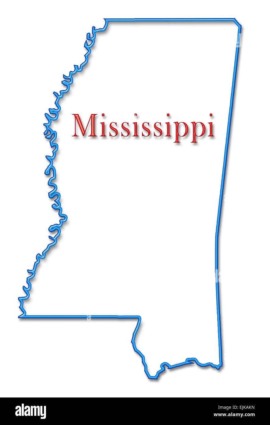 Mississippi Map with Neon Blue Outline and Red Lettering Stock Photo ...