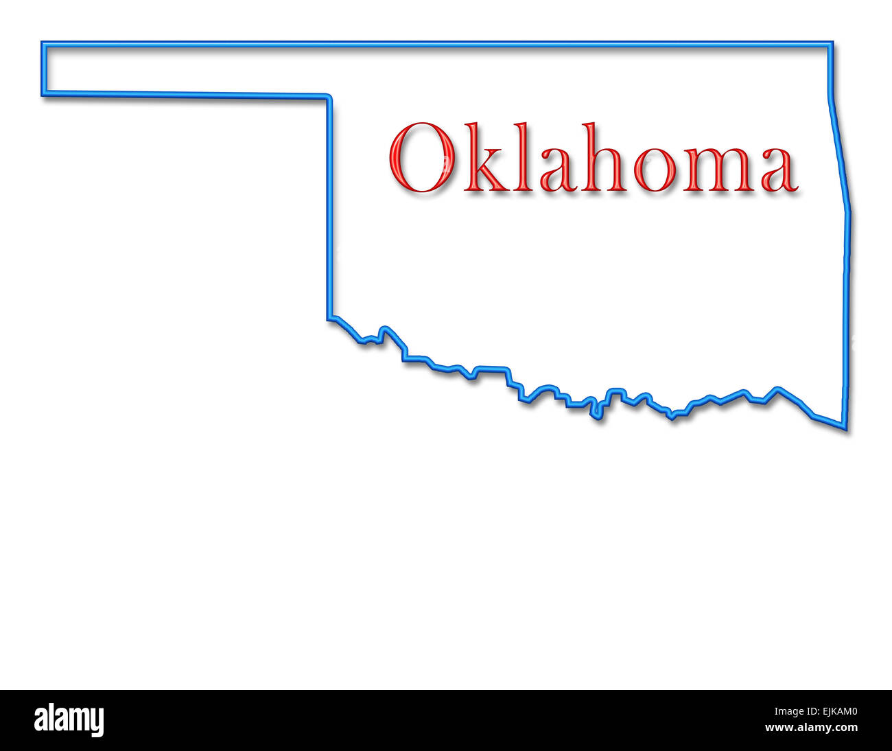 Oklahoma Map with Neon Blue Outline and Red Lettering Stock Photo Alamy