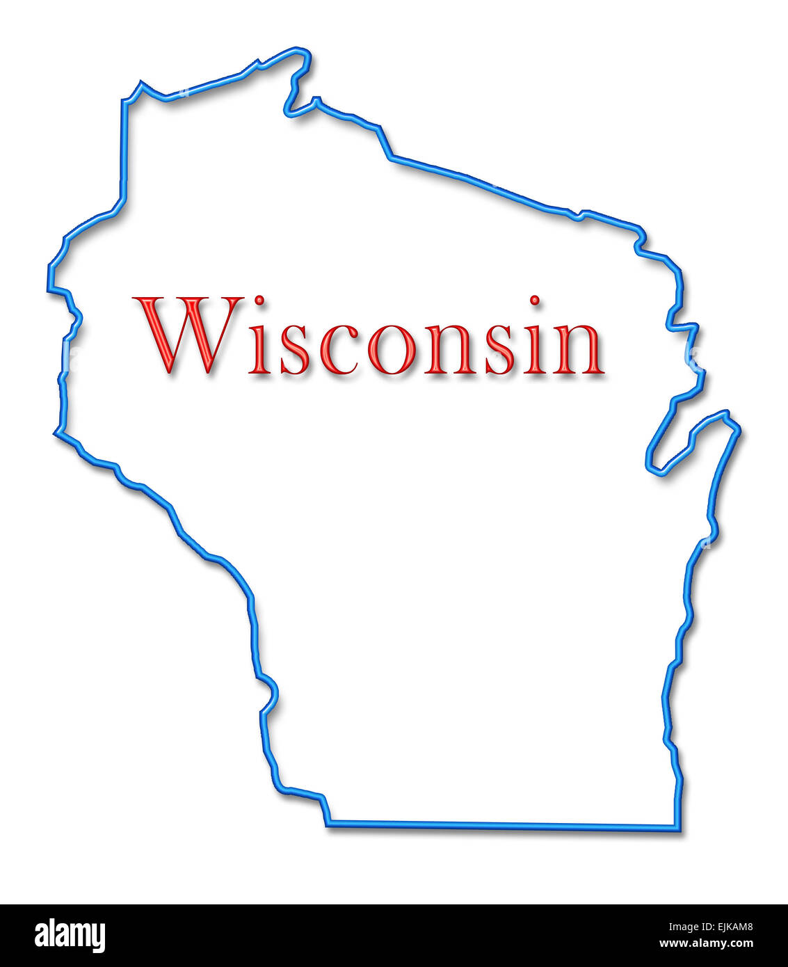 Wisconsin Map with Neon Blue Outline and Red Lettering Stock Photo Alamy