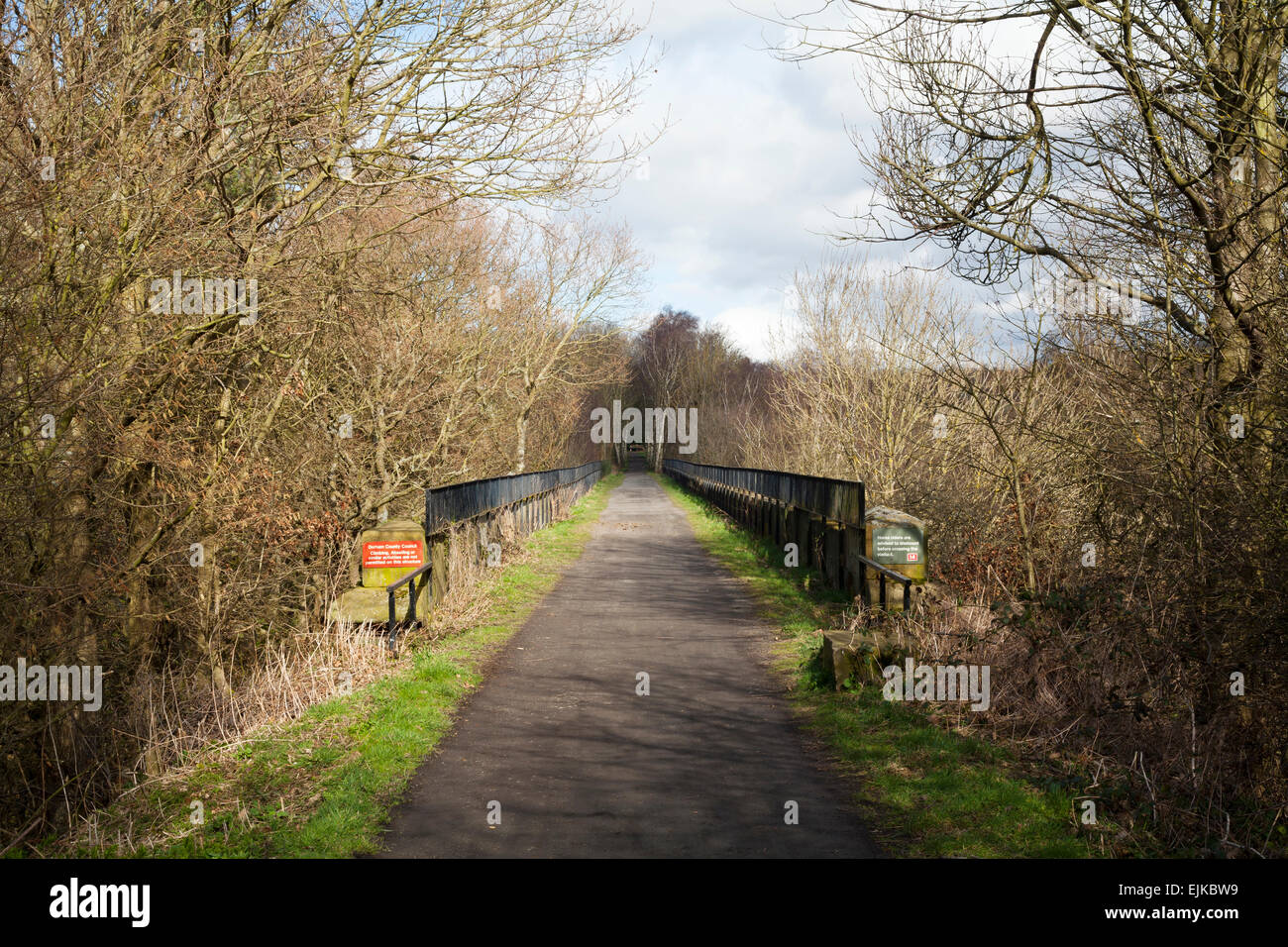 The Derwent Walk and Coast to Coast cycle route crossing the Fogoesburn Viaduct in County Durham. Stock Photo