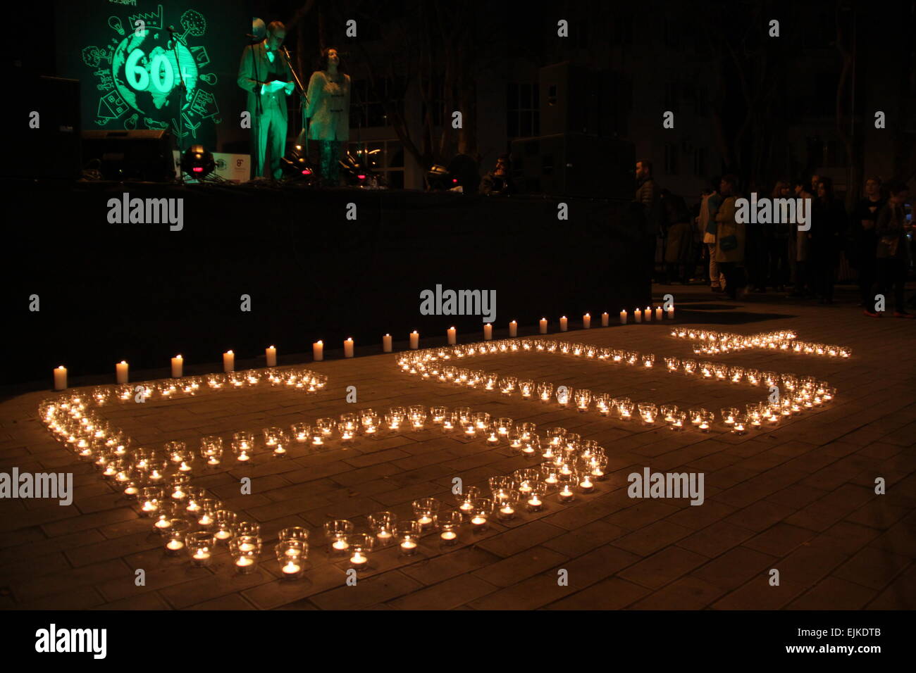 Tbilisi. 28th Mar, 2015. Photo taken on March 28, 2015 shows the Round Garden with lights off as to signal the start of the Earth Hour campaign in Tbilisi, Georgia. Credit:  Li Ming/Xinhua/Alamy Live News Stock Photo