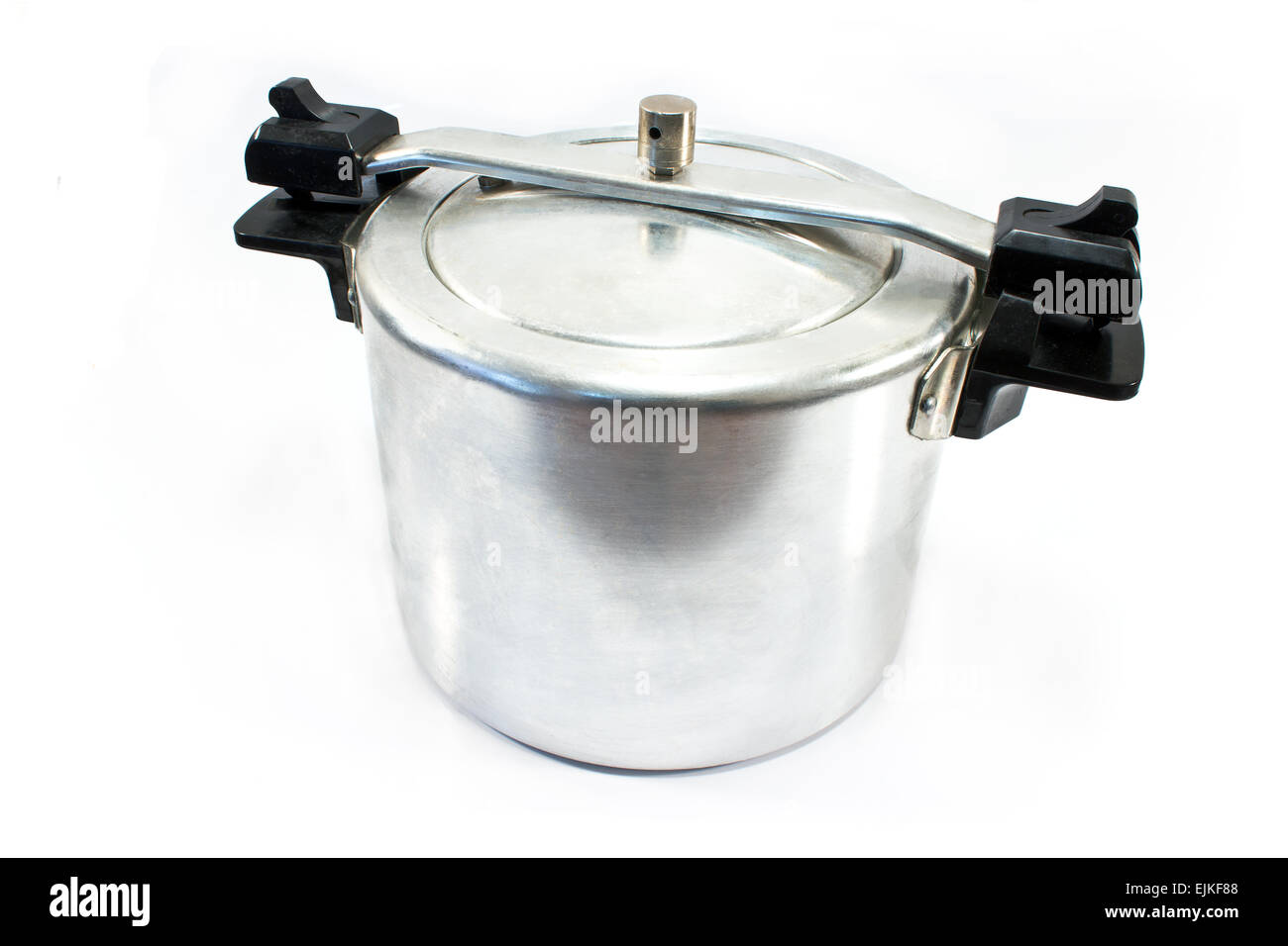 High pressure aluminum cooking pot isolated on white Stock Photo