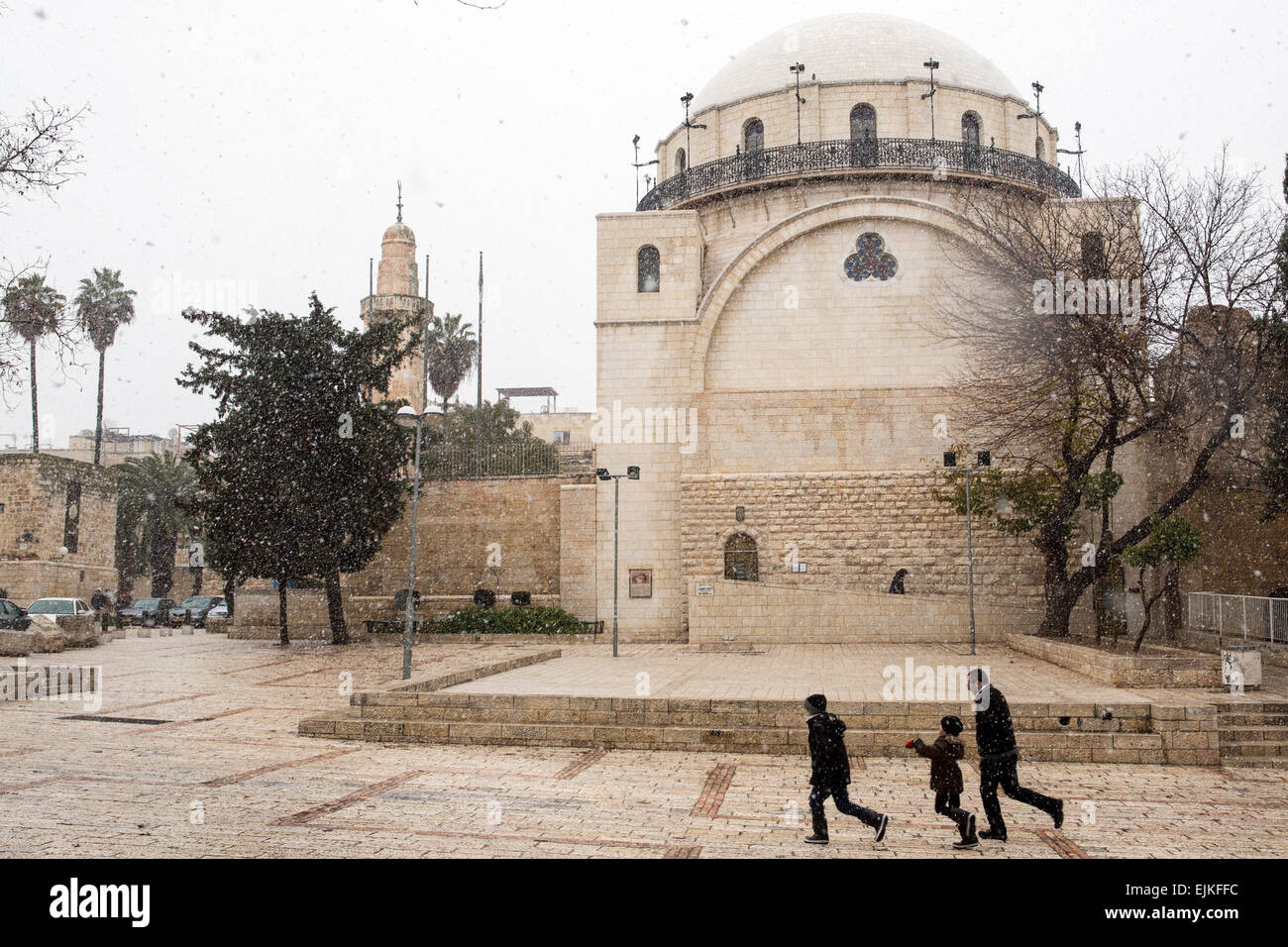 Jerusalem old city synagogue during a snow storm Stock Photo - Alamy
