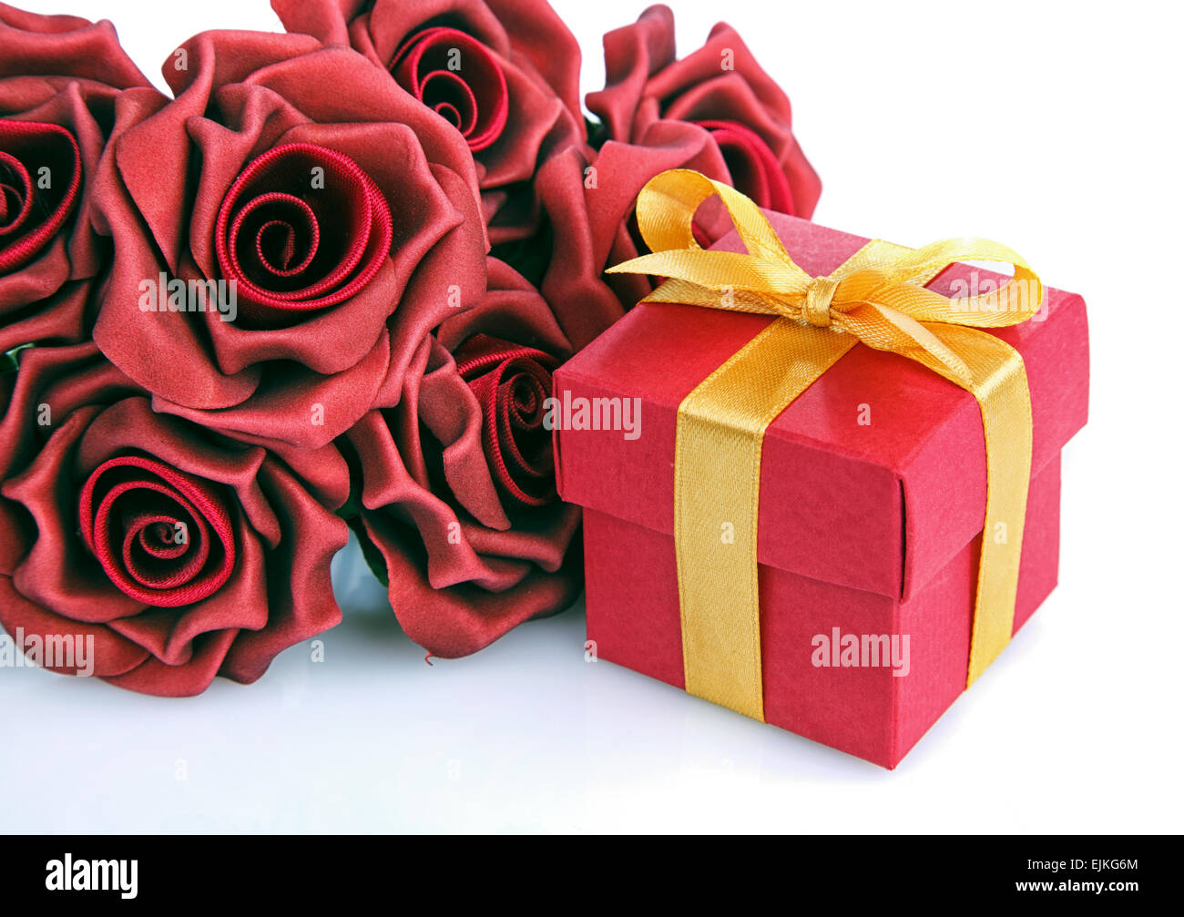 red flowers and gift box Stock Photo