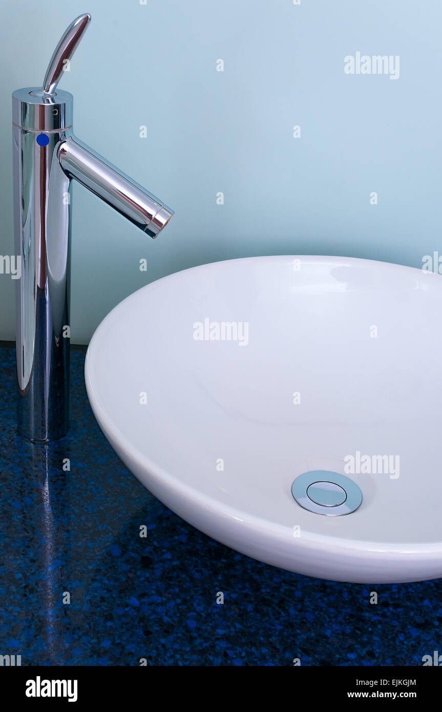 Bathroom sink bowl counter tap mixer Stock Photo