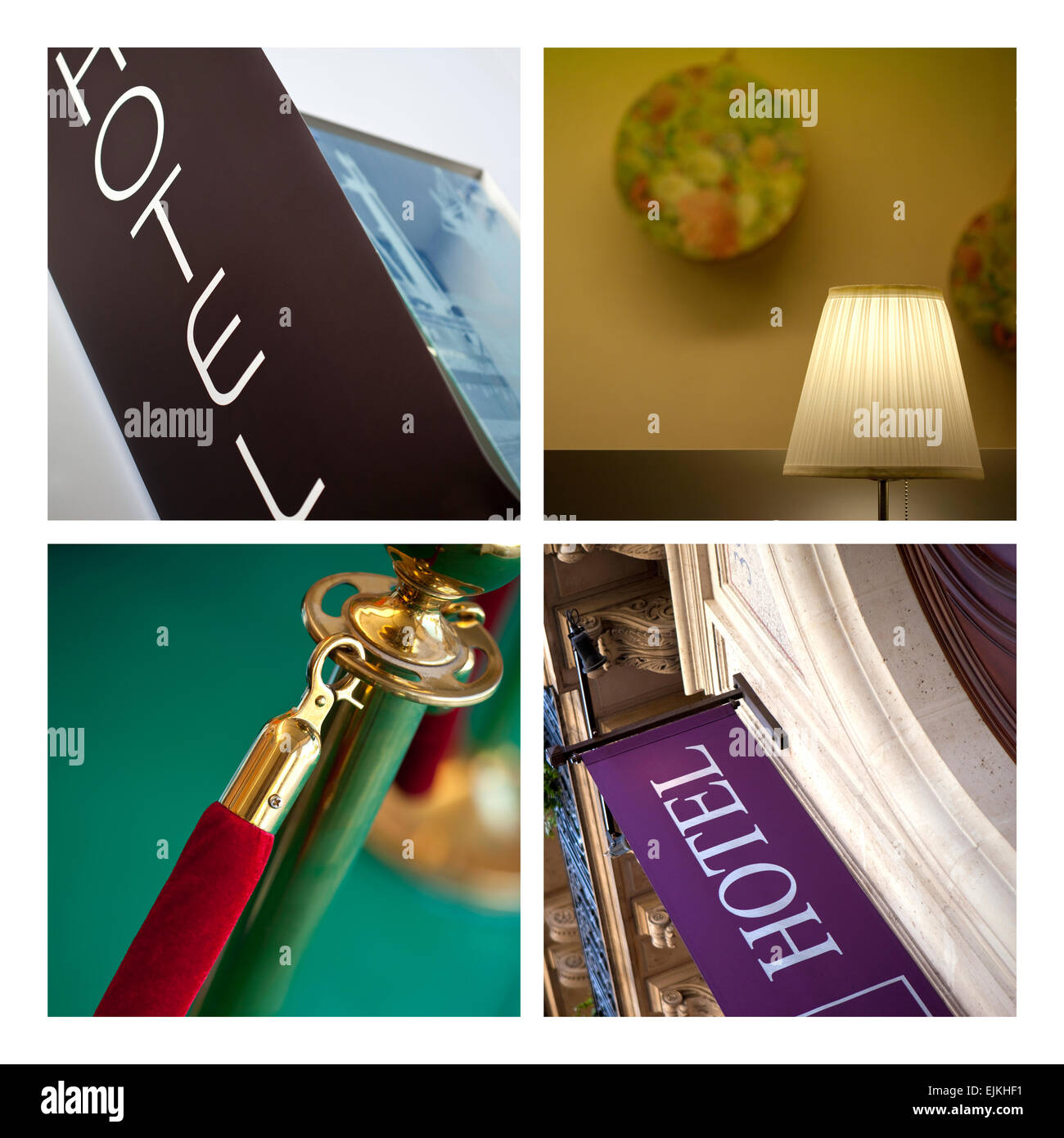 Collage of close up and various hotel atmosphere Stock Photo