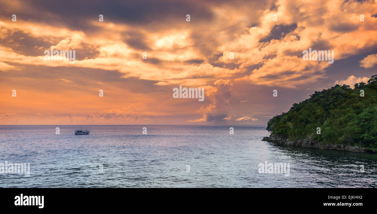 Panoramic sea view at afternoon in Trinidad and Tobago island Stock Photo