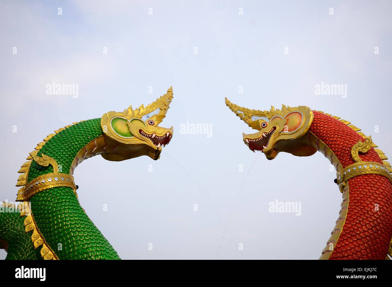 Closeup head the Statue of King of Nagas Symbol Stock Photo