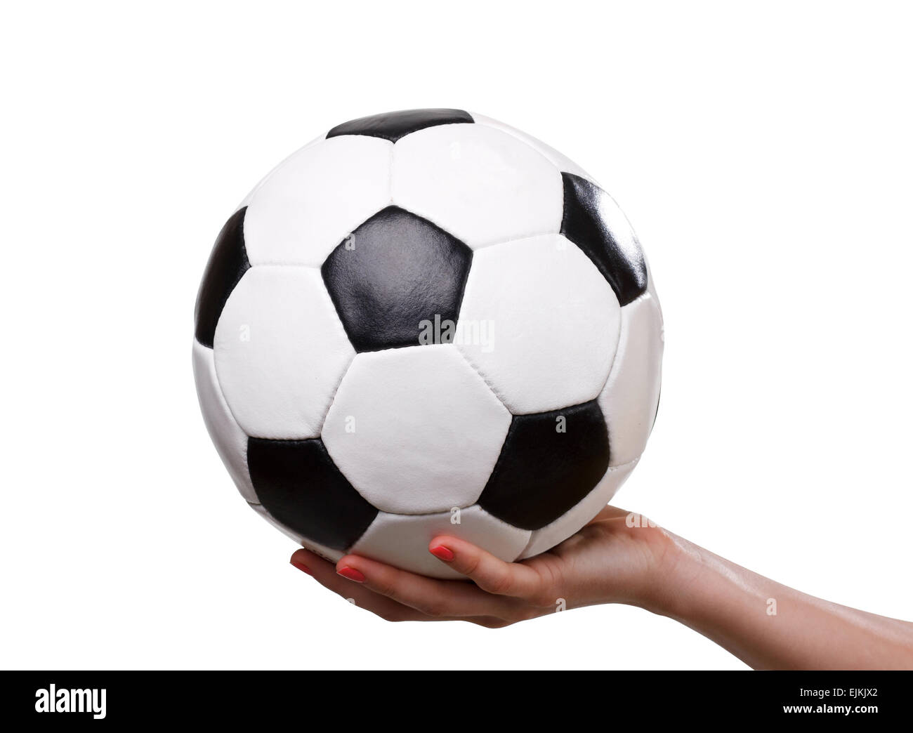 classic football ball in hand Stock Photo Alamy