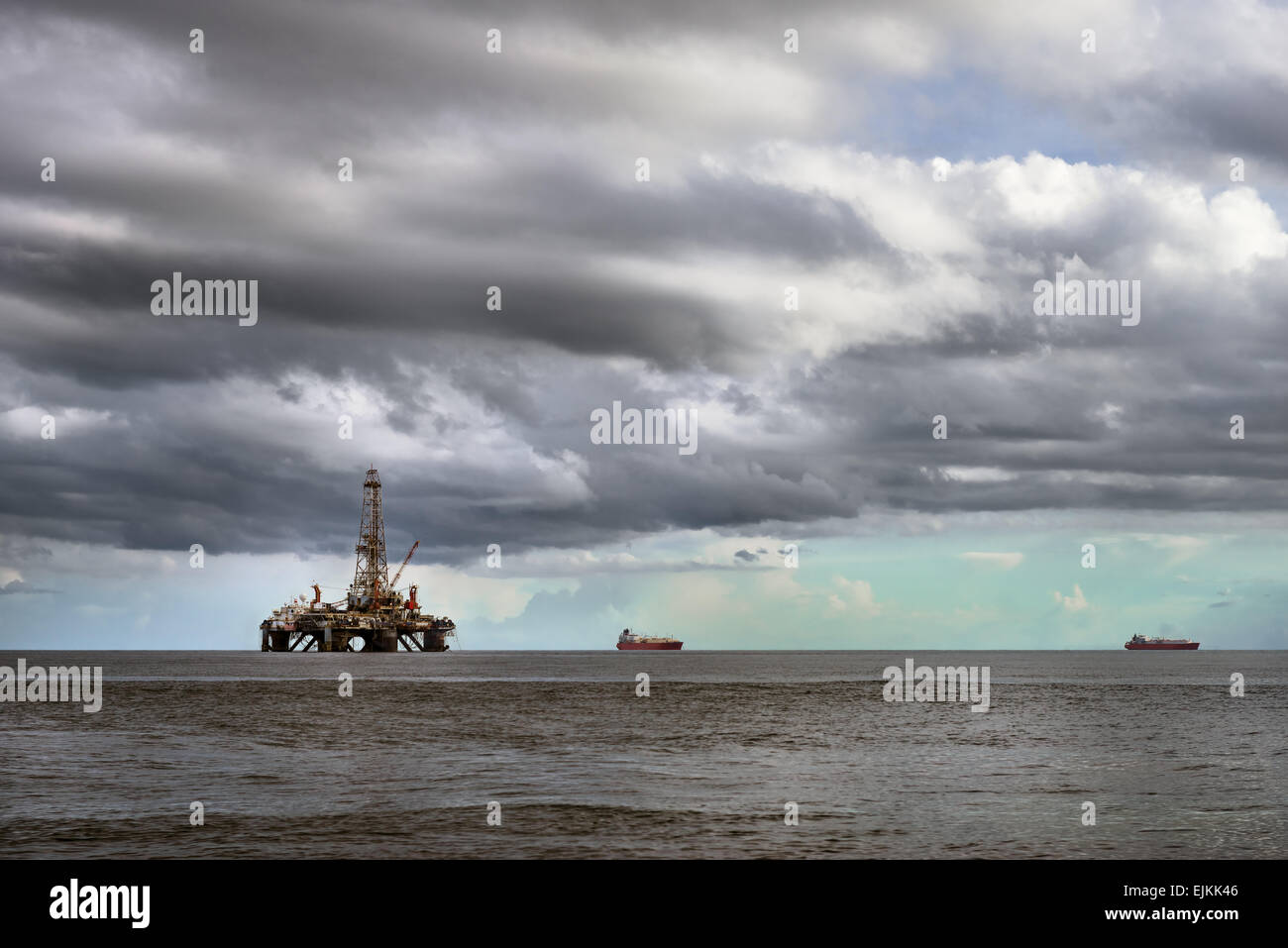 Offshore oil rig platform at sea petroleum industry Stock Photo