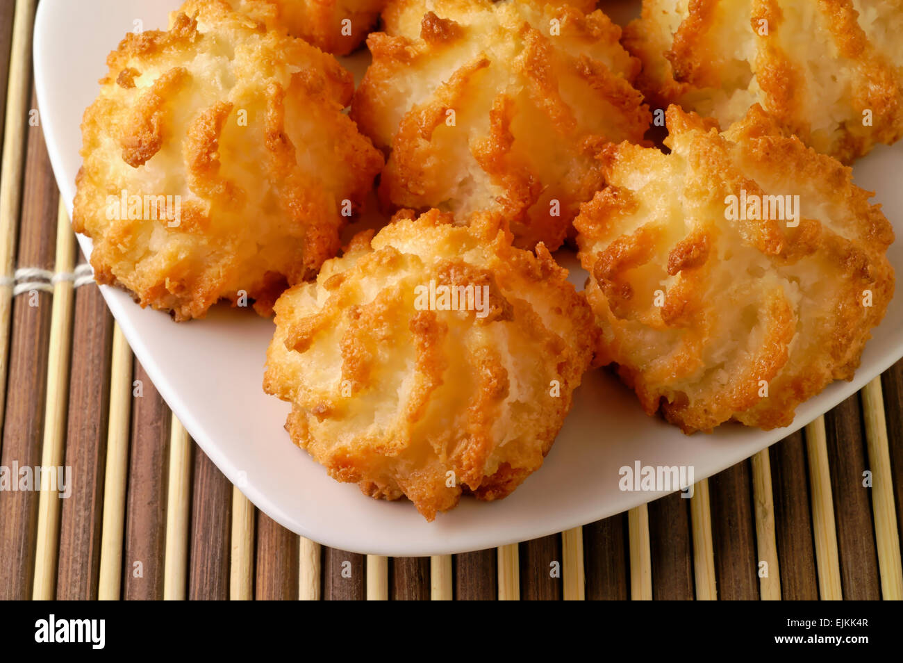 Coconut cookies in a dish closeup Stock Photo