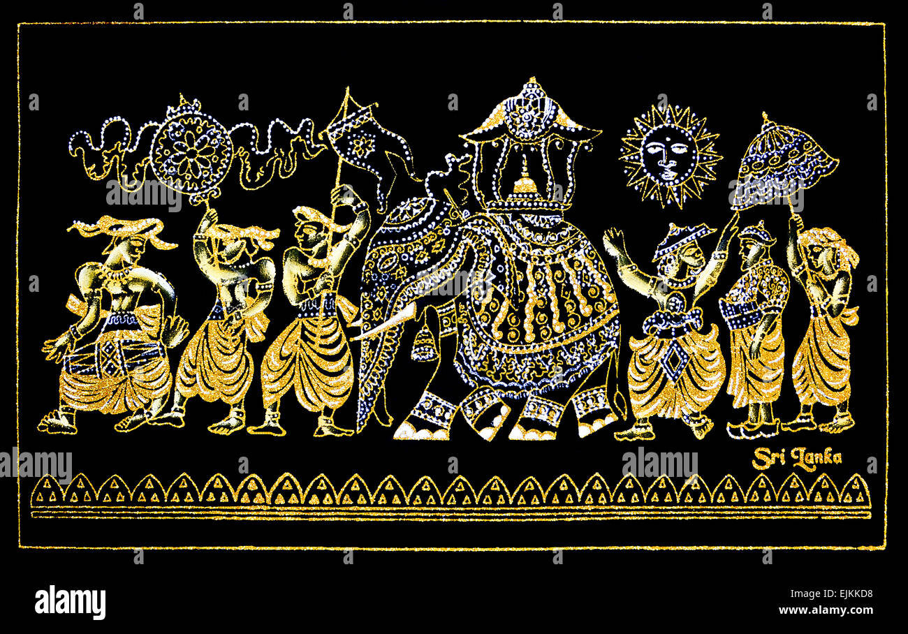 Sri Lankan Traditional Hand Made Canvas Art Of Kandy Esala Procession Stock Photo
