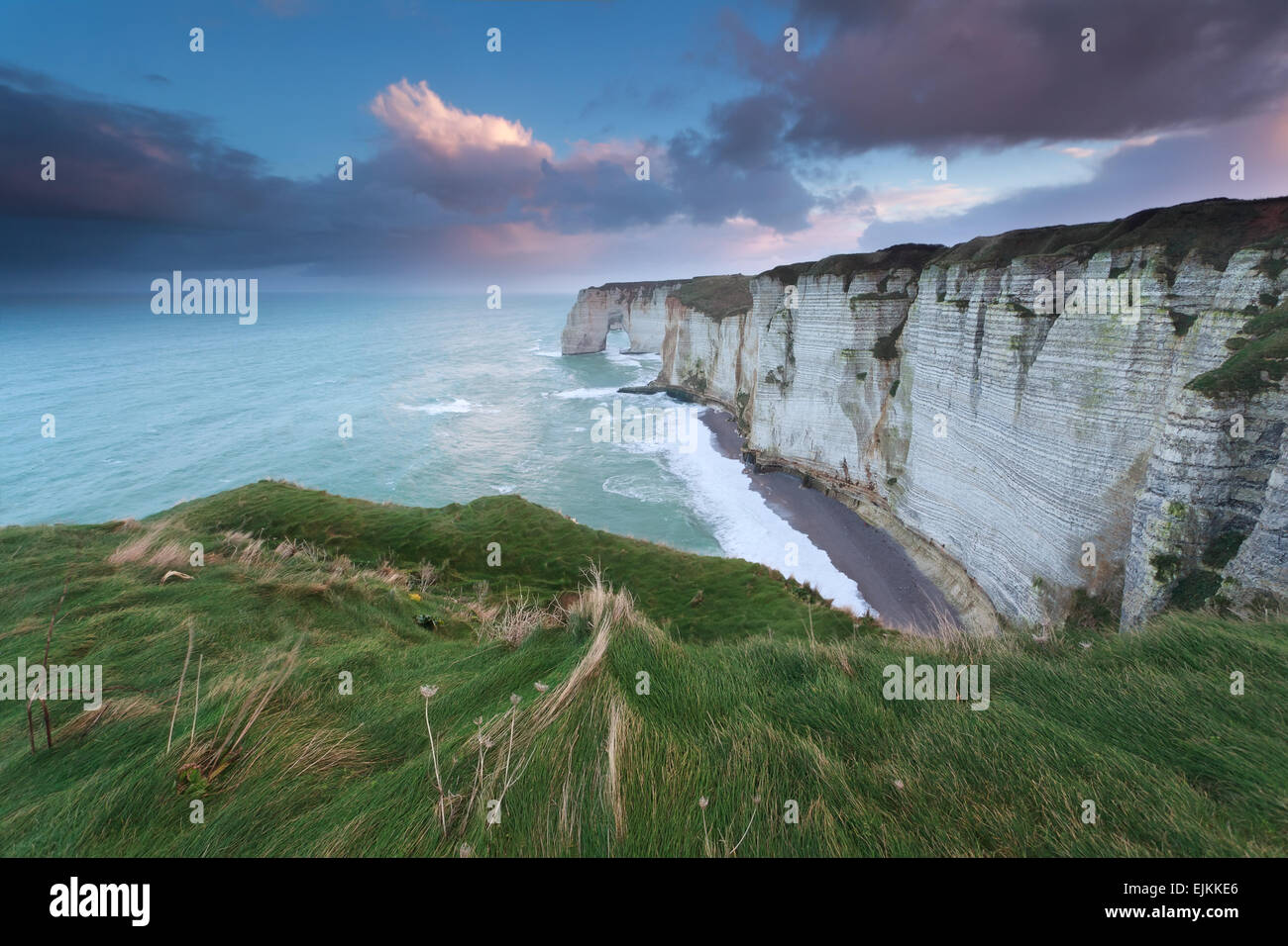 cliffs in Atlantic ocean at sunrise, Etretat, France Stock Photo - Alamy