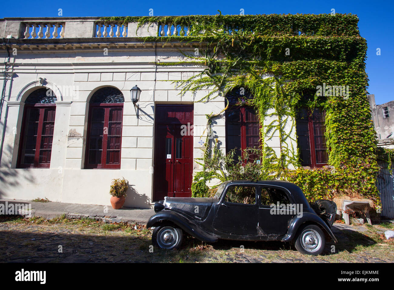 Vintage car in the historical neighborhood of Colonia del Sacramento, Uruguay. Stock Photo