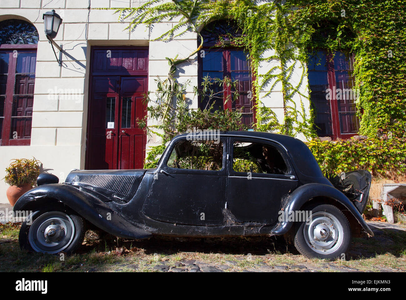 Vintage car in the historical neighborhood of Colonia del Sacramento, Uruguay. Stock Photo