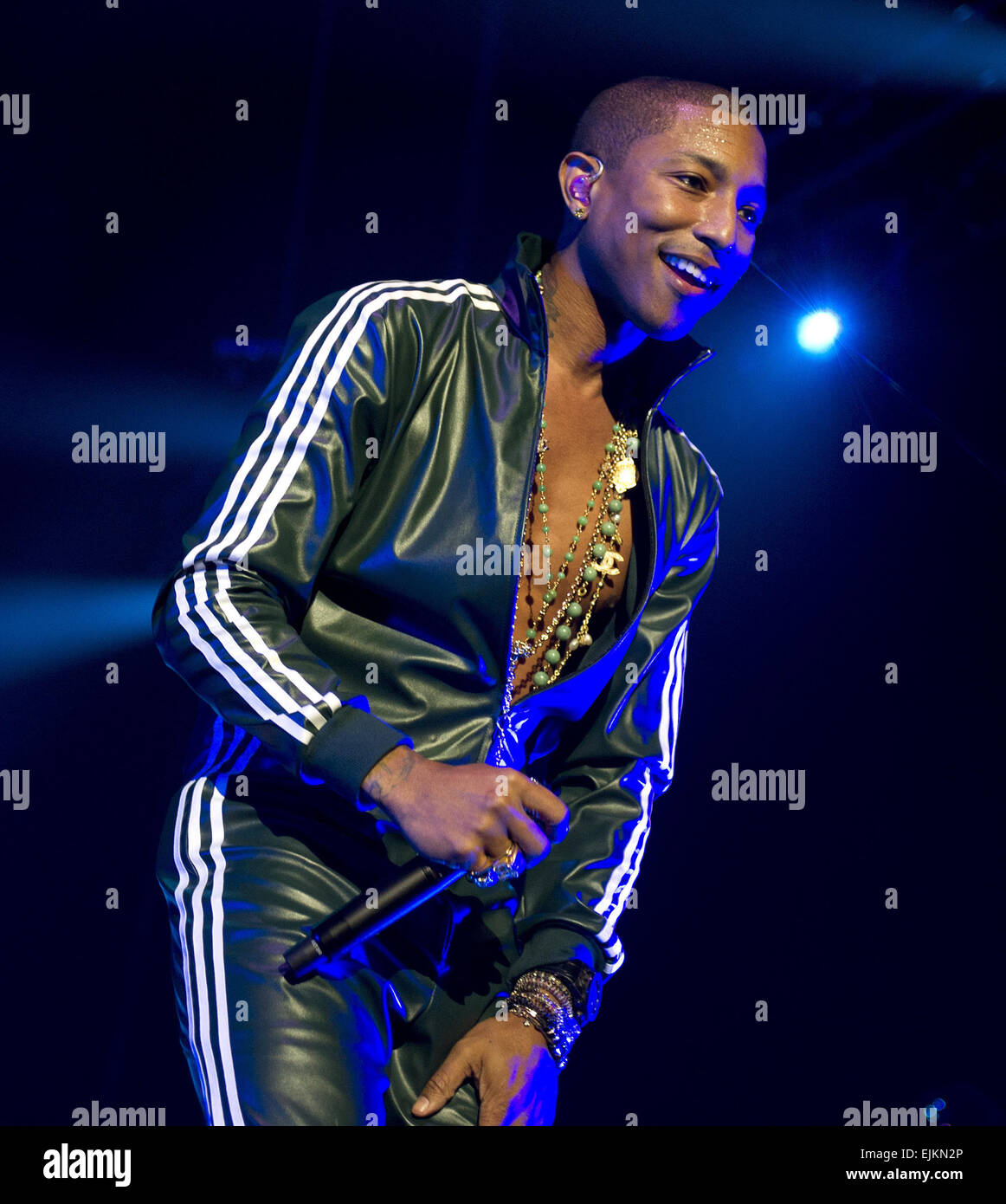 Pharrell Williams performs at the the Ziggo Dome in Amsterdam as part of his 'Dear Girl' tour Featuring: Pharrell Williams Where: Amsterdam, Netherlands When: 23 Sep 2014 Stock Photo