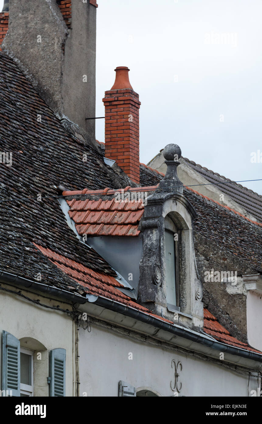 A picturesque dormer window in the town of Chagny, Saone et Loire, Burgundy, France. Stock Photo