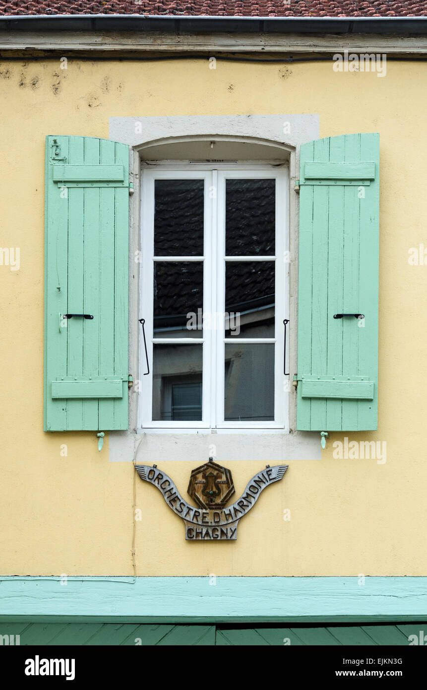 A picturesque window in the town of Chagny, Saone et Loire, Burgundy, France. Stock Photo