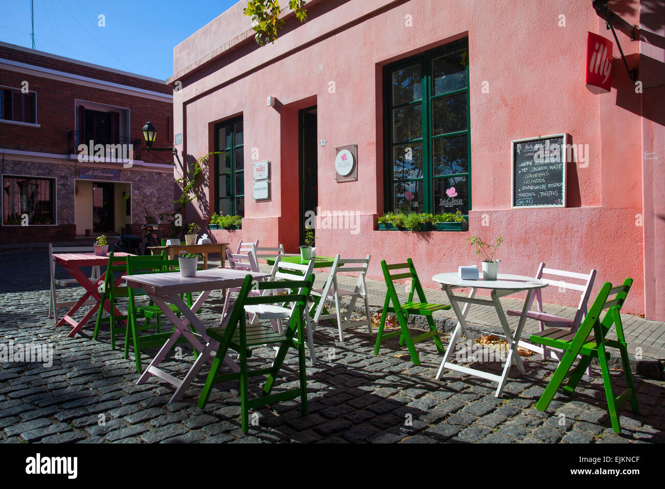 Delicious tea house in the historical neighborhood of Colonia del Sacramento, Uruguay. Stock Photo