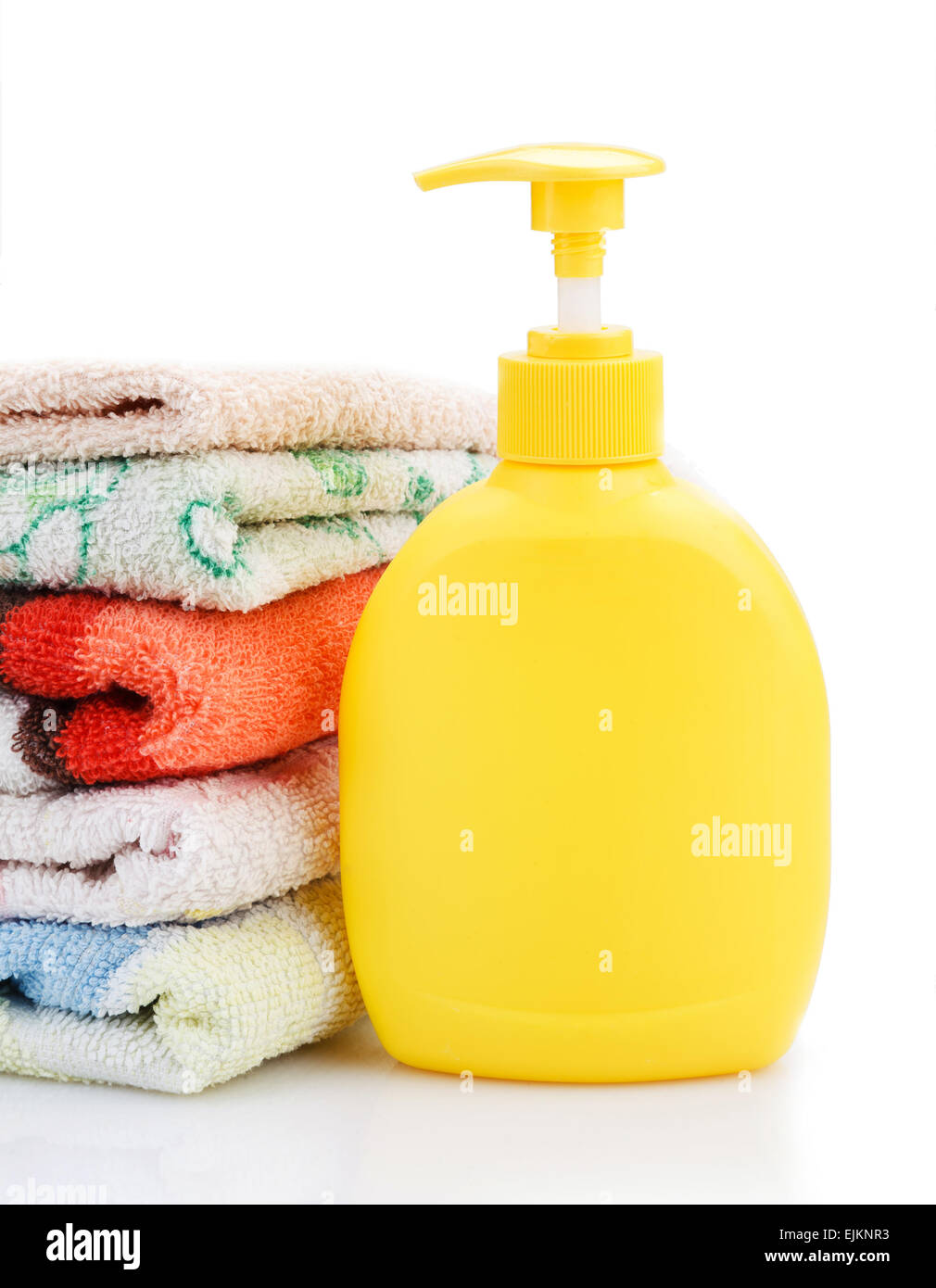 Towels and Soap Dispenser Stock Photo Alamy