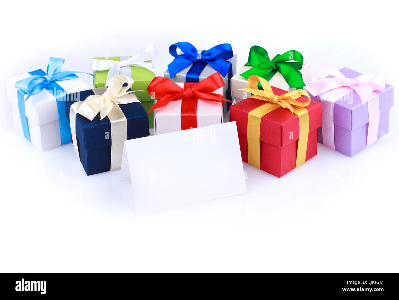 Greeting card with gift boxes Stock Photo Alamy