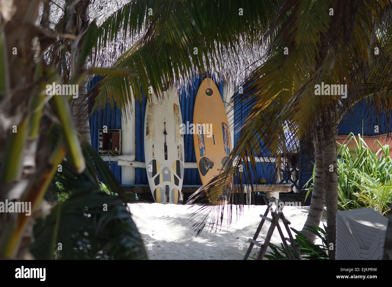 Beach house with surf boards Cayo Coco, Cuba Stock Photo Alamy