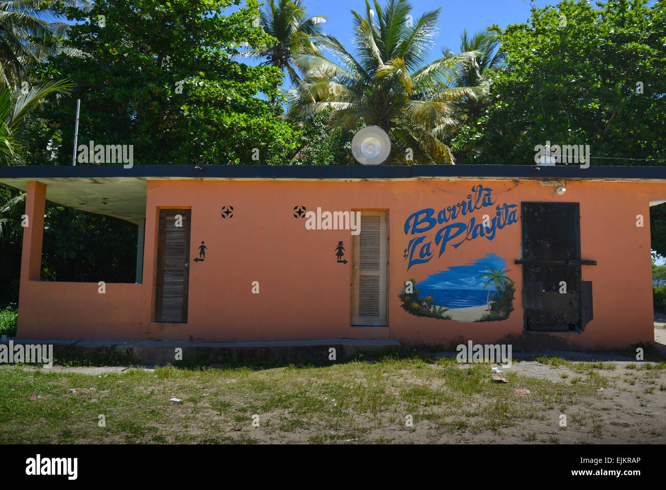 Closed restaurant; once by the shore at Barceloneta, Puerto Rico. US territory. Caribbean Island. Stock Photo
