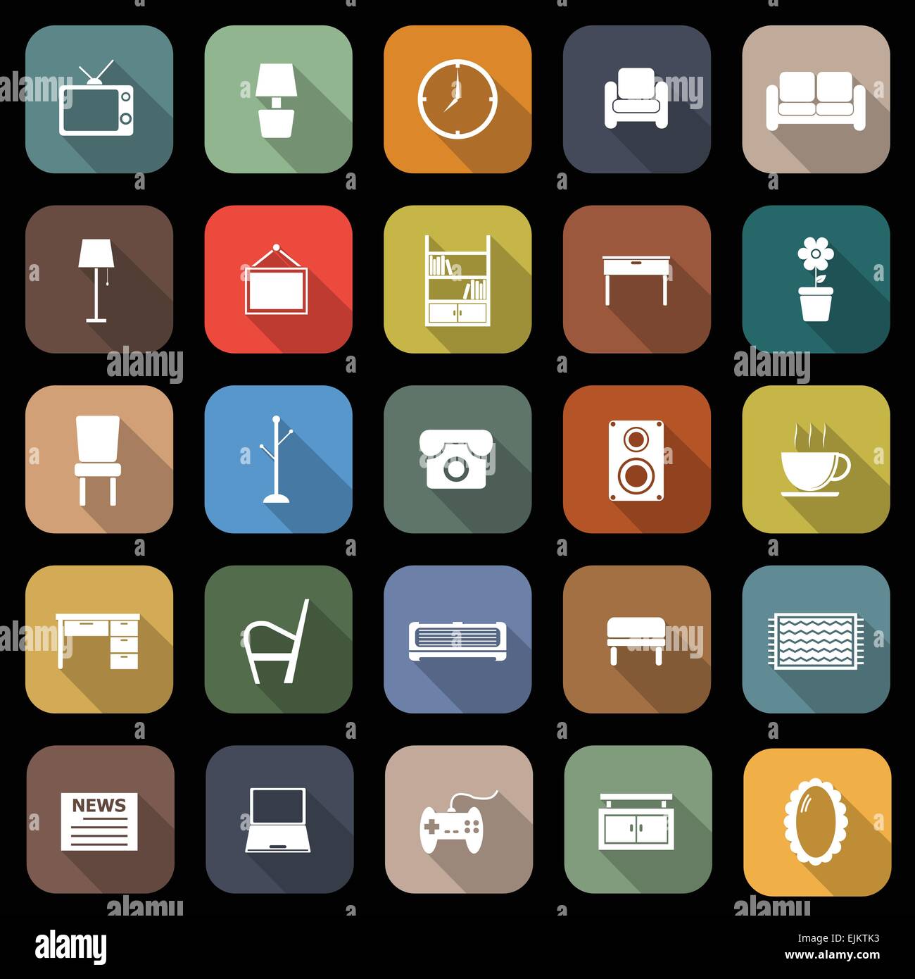 Living room flat icons with long shadow, stock vector Stock Vector ...