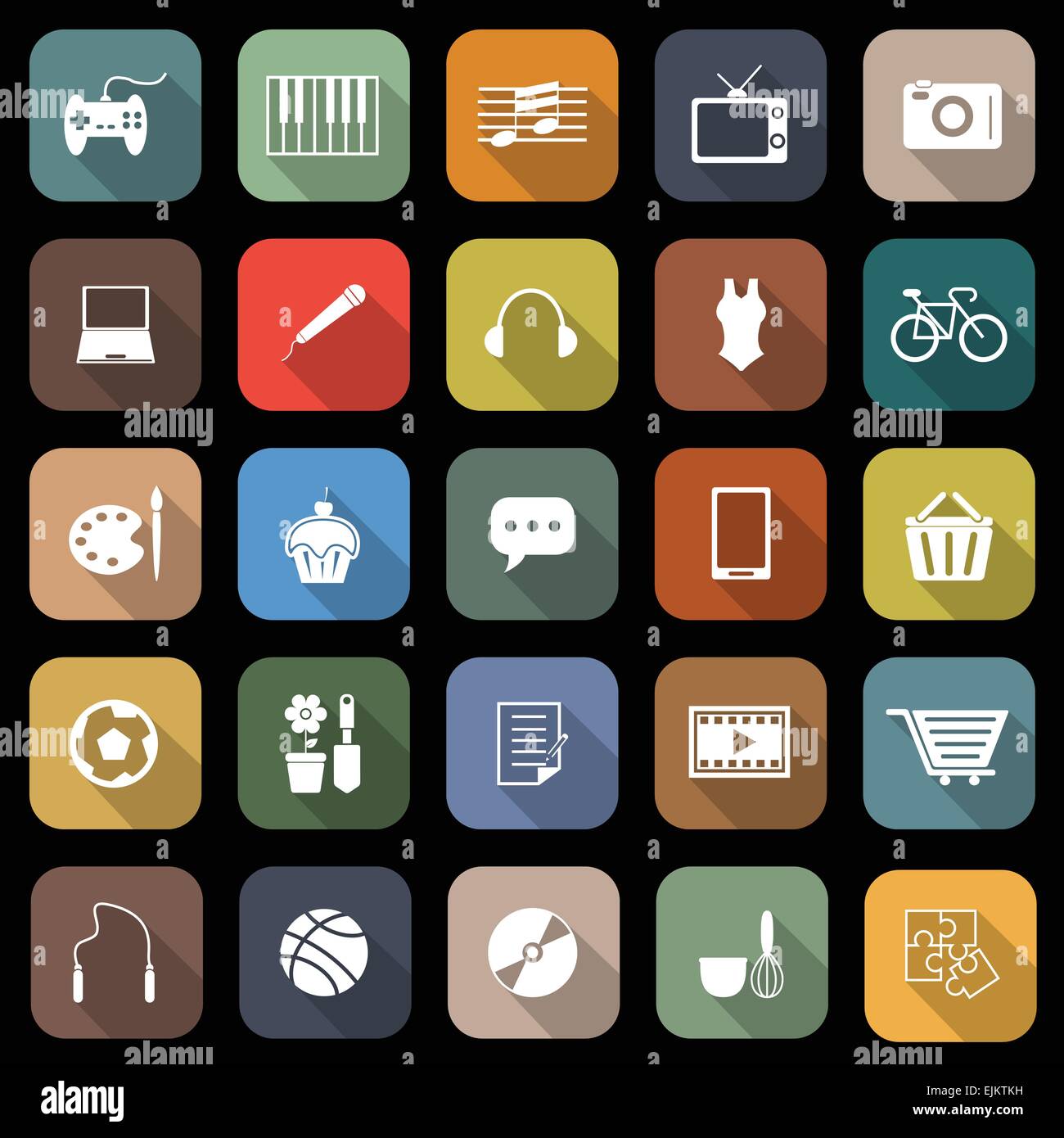 Hobby flat icons with long shadow, stock vector Stock Vector