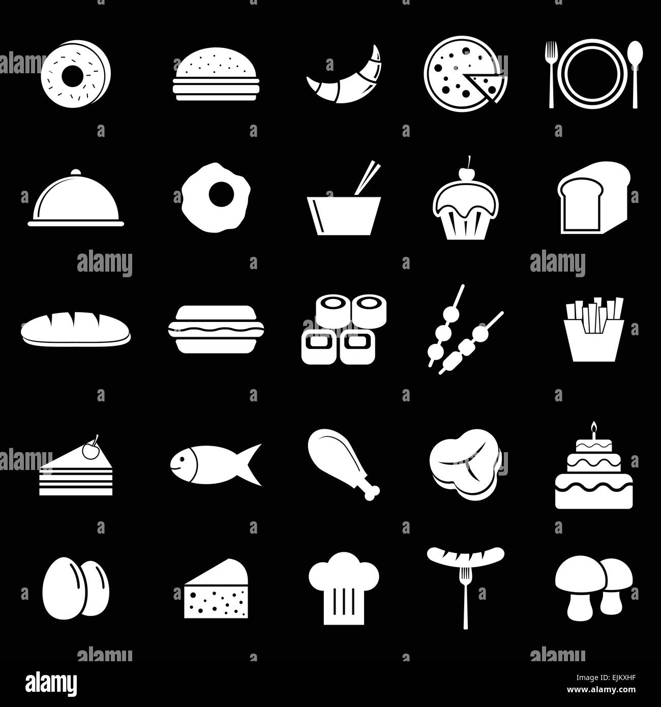 Food icons on black background, stock vector Stock Vector