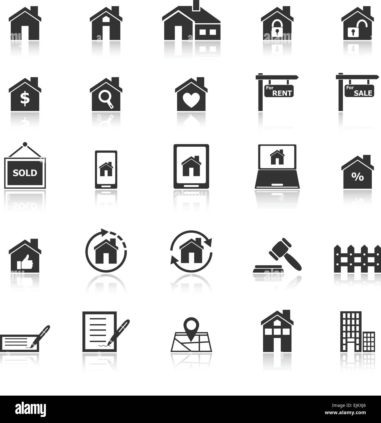 Real estate icons with reflect on white background, stock vector Stock ...