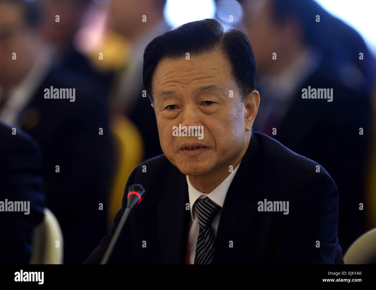 Boao, China's Hainan Province. 29th Mar, 2015. Founder and Chairman of Shimao Group Hui Wing Mau speaks at an overseas Chinese business roundtable during the 2015 Boao Forum for Asia (BFA) in Boao, south China's Hainan Province, March 29, 2015. © Guo Cheng/Xinhua/Alamy Live News Stock Photo