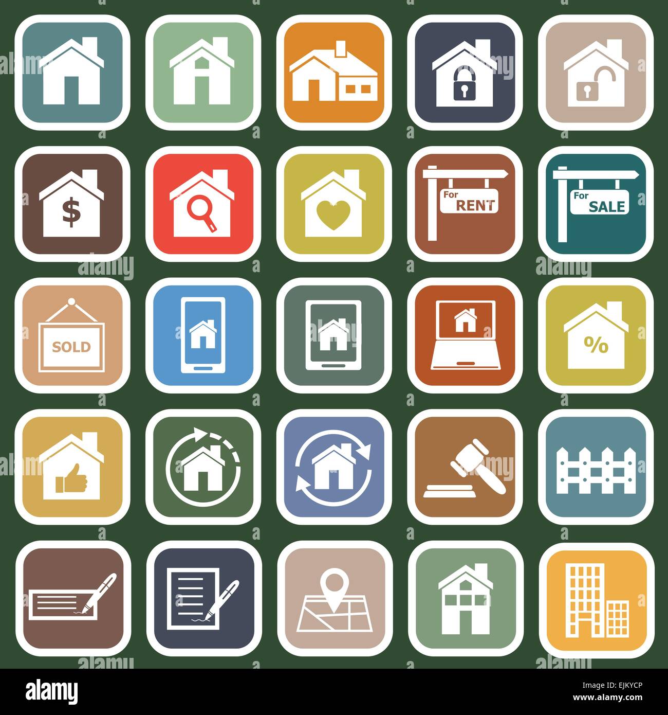 Real estate flat icons on green background Stock Vector Images - Alamy