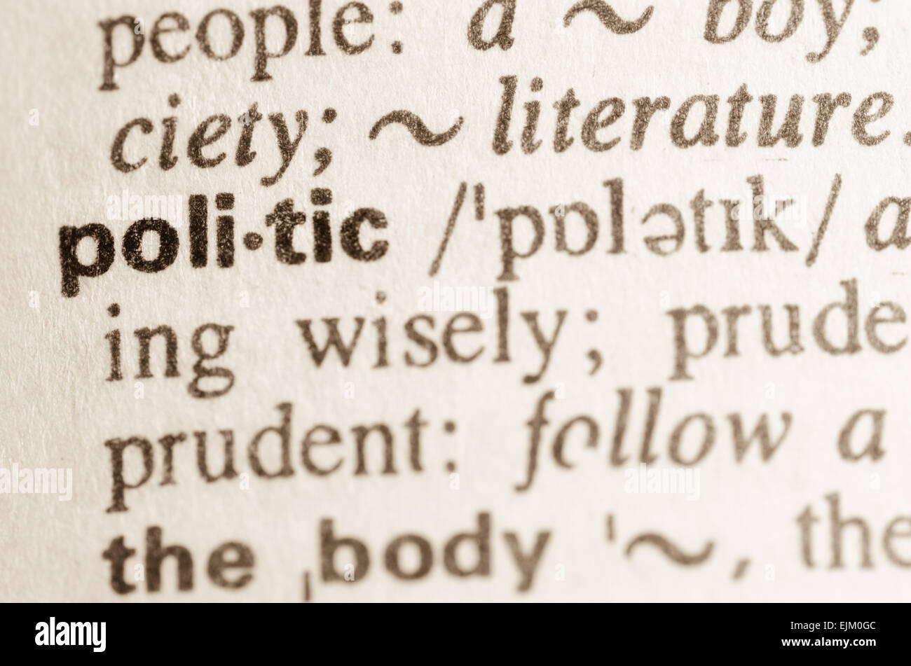 Definition of word politic in dictionary Stock Photo