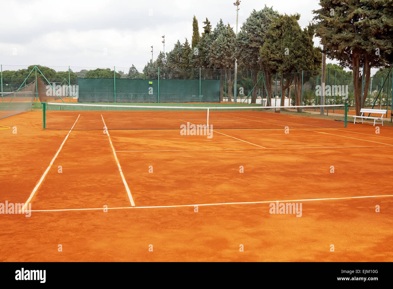 empty tennis court in clay Stock Photo