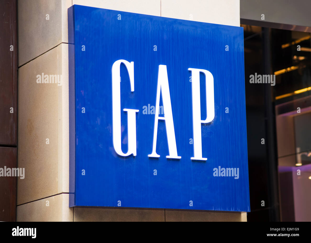 SYDNEY, AUSTRALIA - FEBRUARY 9, 2015: Detail of Gap store in Sydney, Australia. Gap is an American multinational clothing and ac Stock Photo