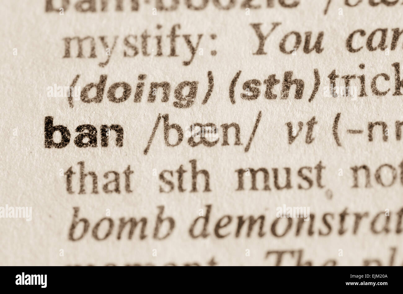 Definition of word ban in dictionary Stock Photo Alamy