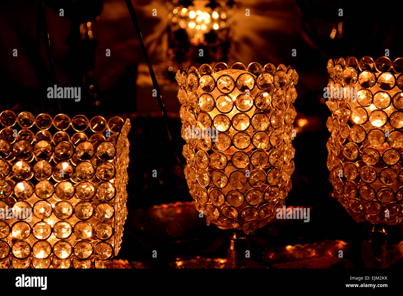 Crystal decoration lamps in dark background Stock Photo