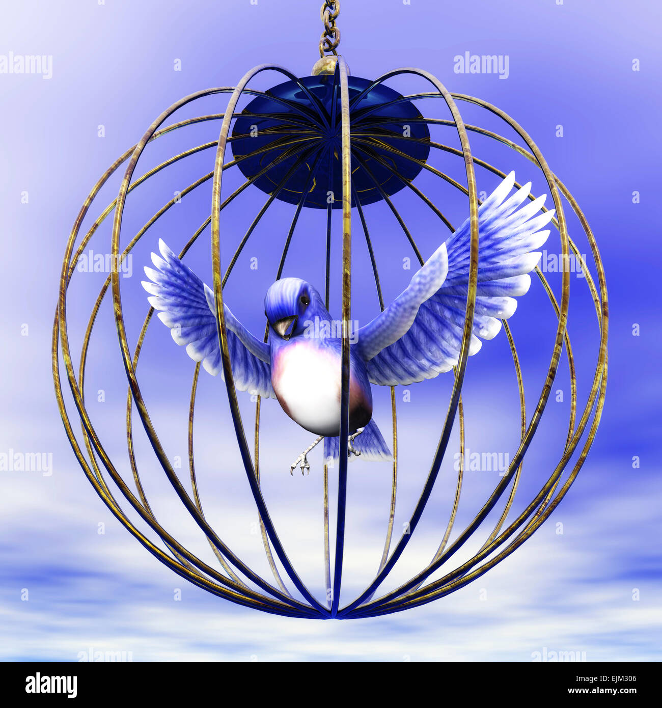 Digital Illustration of a golden Cage Stock Photo
