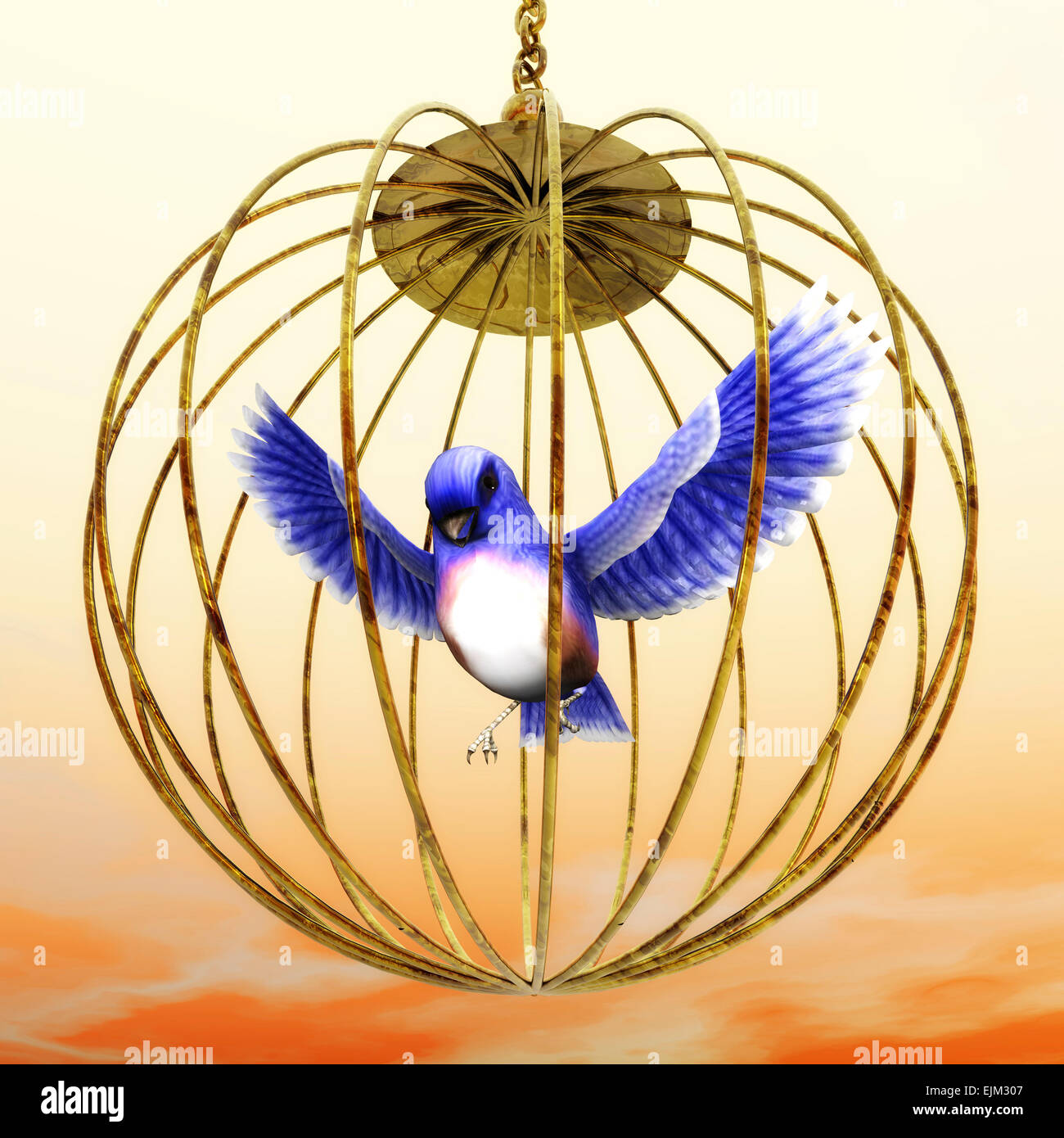 Digital Illustration of a golden Cage Stock Photo